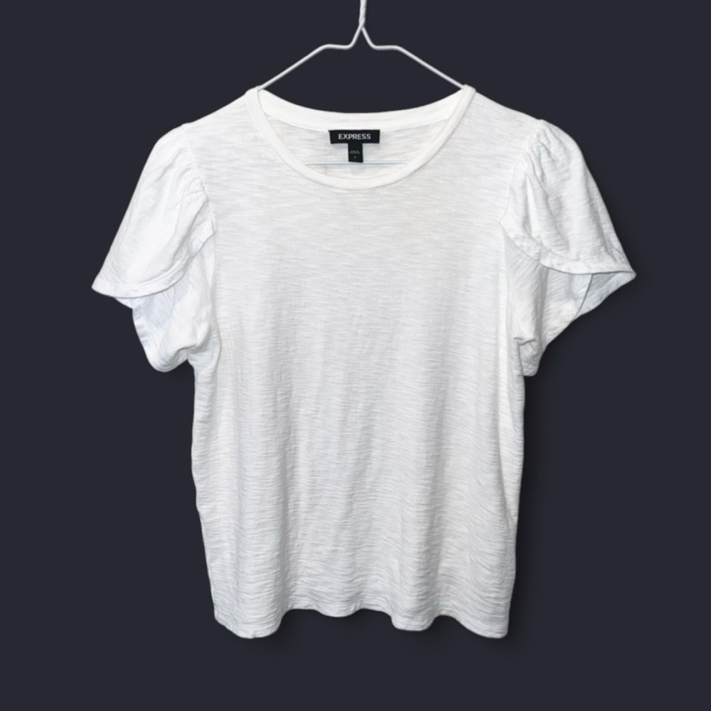 Express Cotton White Split Flutter Ruffle Sleeve … - image 2